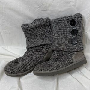 Ugg Classic Cardy Button Sweater Knit Grey Boots